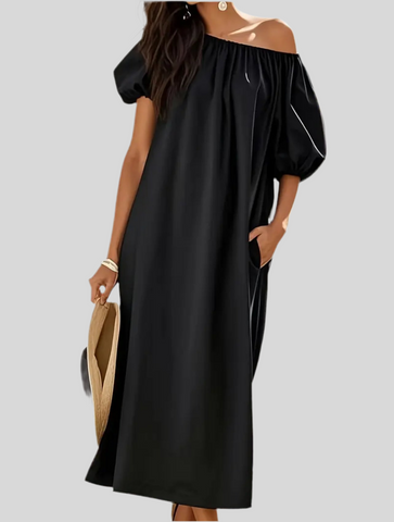 VESTIDO AMPLIO ESCOTE HOMBROS 3 CLRS