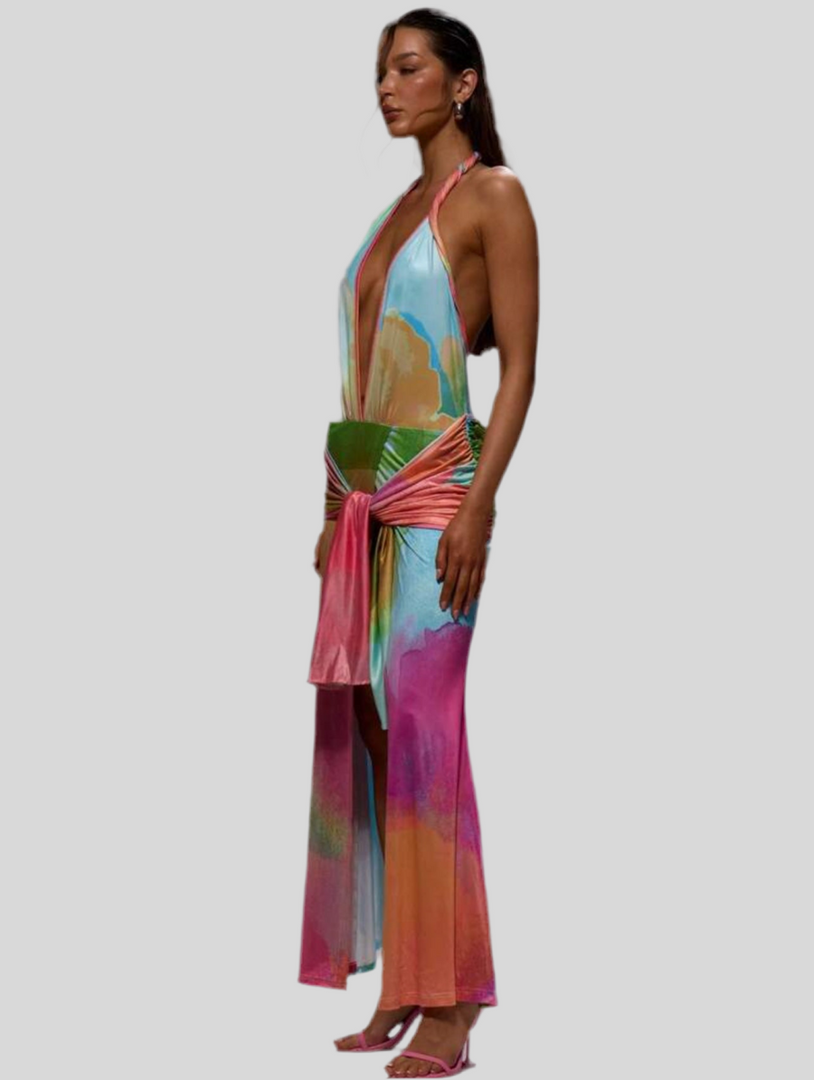 VESTIDO DE LYCRA HALTER MULTICOLOR