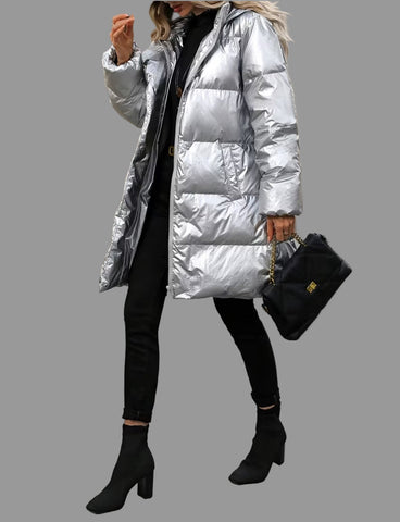 PLUMÍFERO PLATEADO CON CAPUCHA