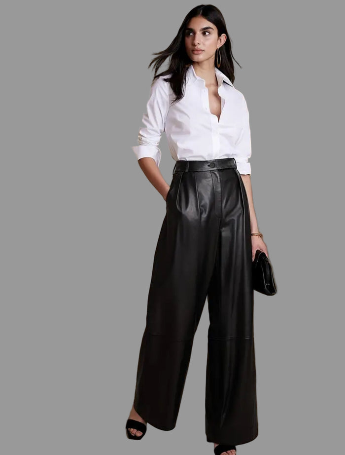 PANTALÓN DE CUERO ECO CON PIERNA ANCHA