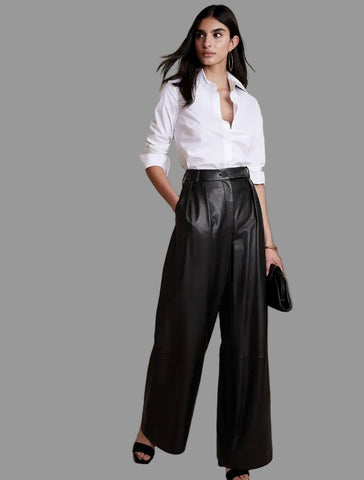 PANTALÓN DE CUERO ECO CON PIERNA ANCHA