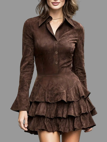 VESTIDO CORTO CAMISERO CON VOLANTES