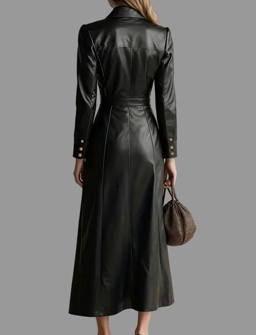 VESTIDO DE ECO CUERO NEGRO CON BOTONES