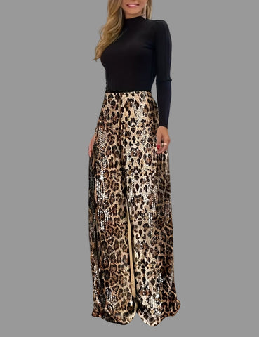 PANTALONES PALAZZO LEOPARD LENTEJUELA