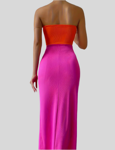 VESTIDO SIN TIRANTES BICOLOR ELÁSTICO