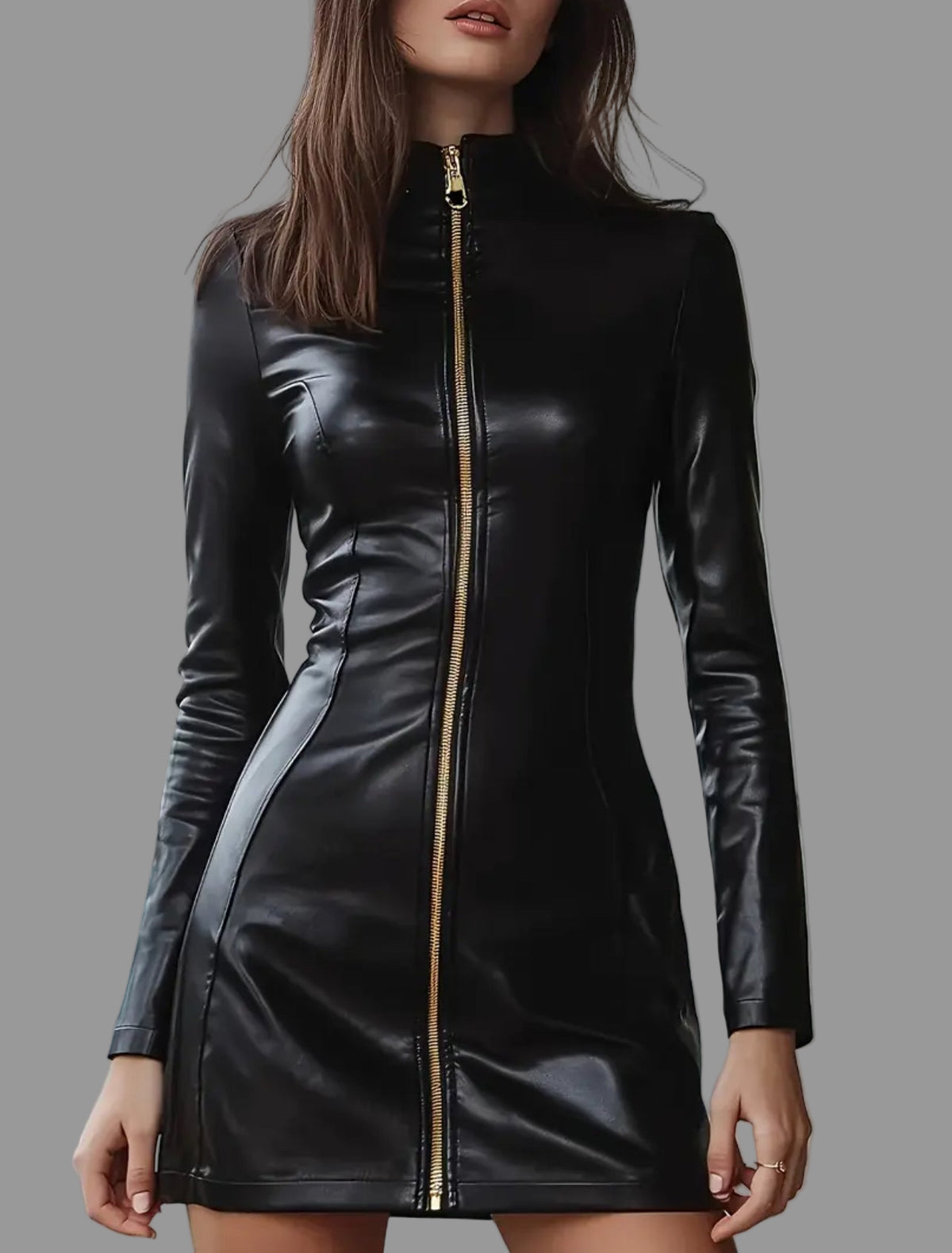 VESTIDO MINI DE CUERO ECO CON CREMALLERA