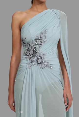 VESTIDO CELESTE ROMANA DRAPEADO
