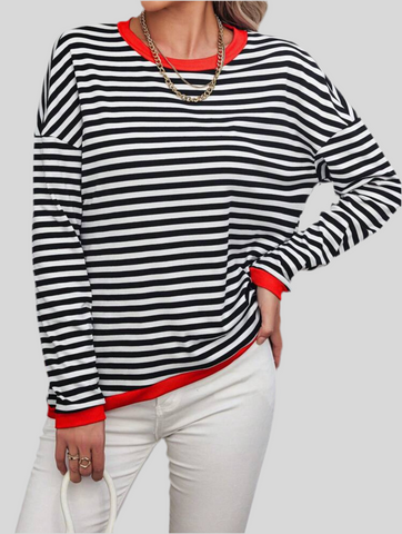 JERSEY VERANO DE RAYAS BORDE ROJO