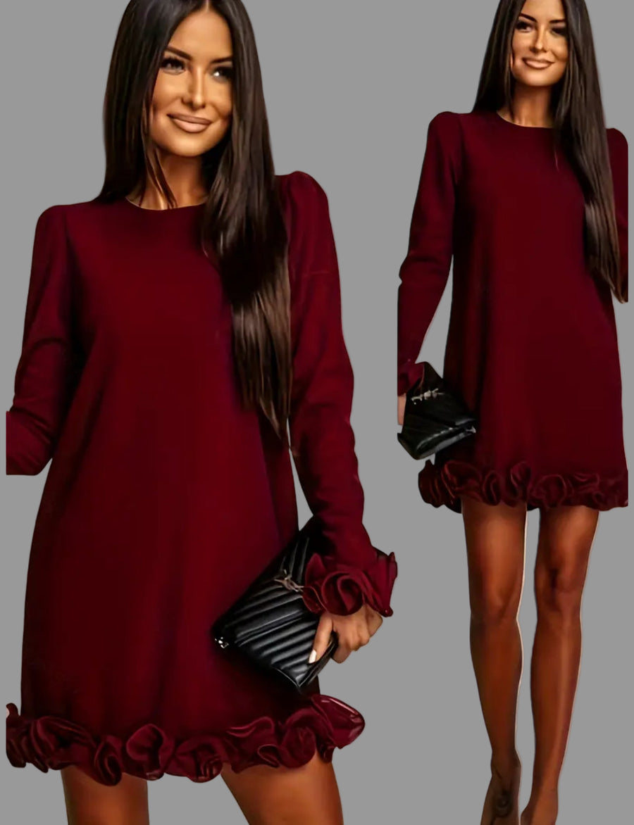 VESTIDO MINI CON VOLANTES EN MANGAS