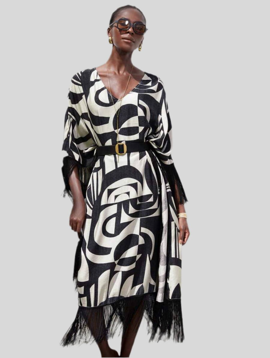 KAFTAN AMPLIO CON BORDE DE FLECOS