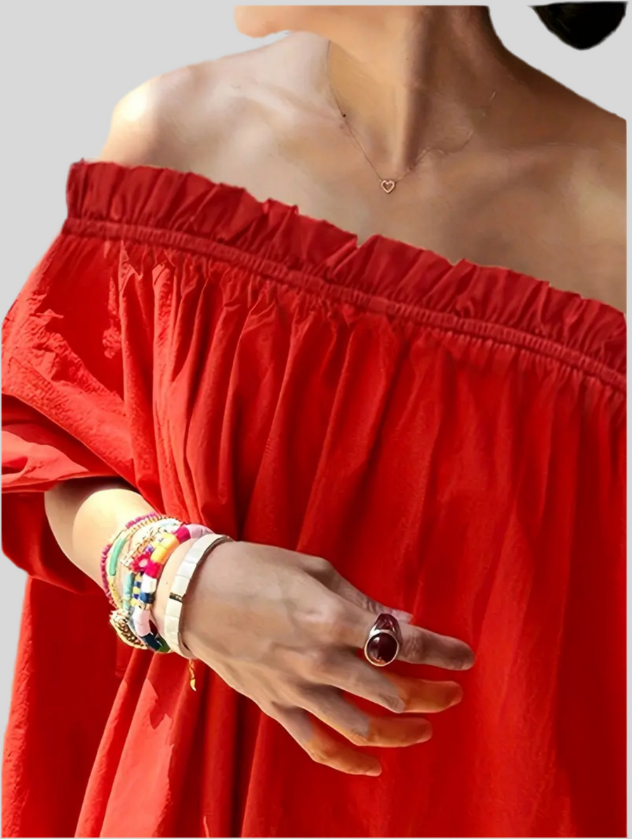 VESTIDO AMPLIO MIDI ESCOTE MEJICANO
