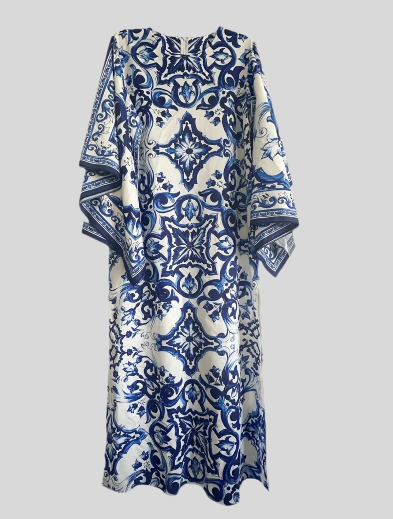 KAFTAN ESTAMPADO EN AZULES MANGA AMPLIA