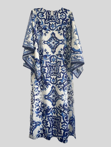 KAFTAN ESTAMPADO EN AZULES MANGA AMPLIA