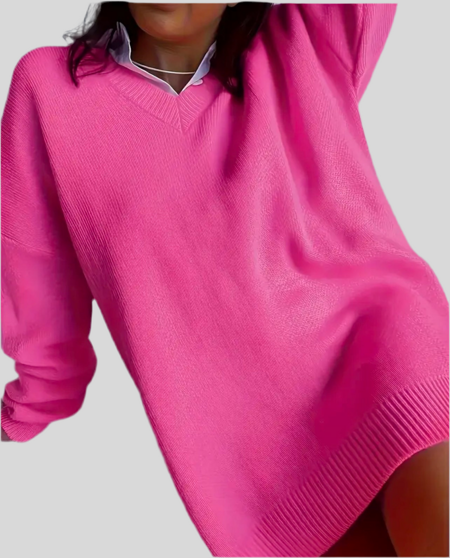 JERSEY OVERSIZE CUELLO EN PICO ROSA CHICLE