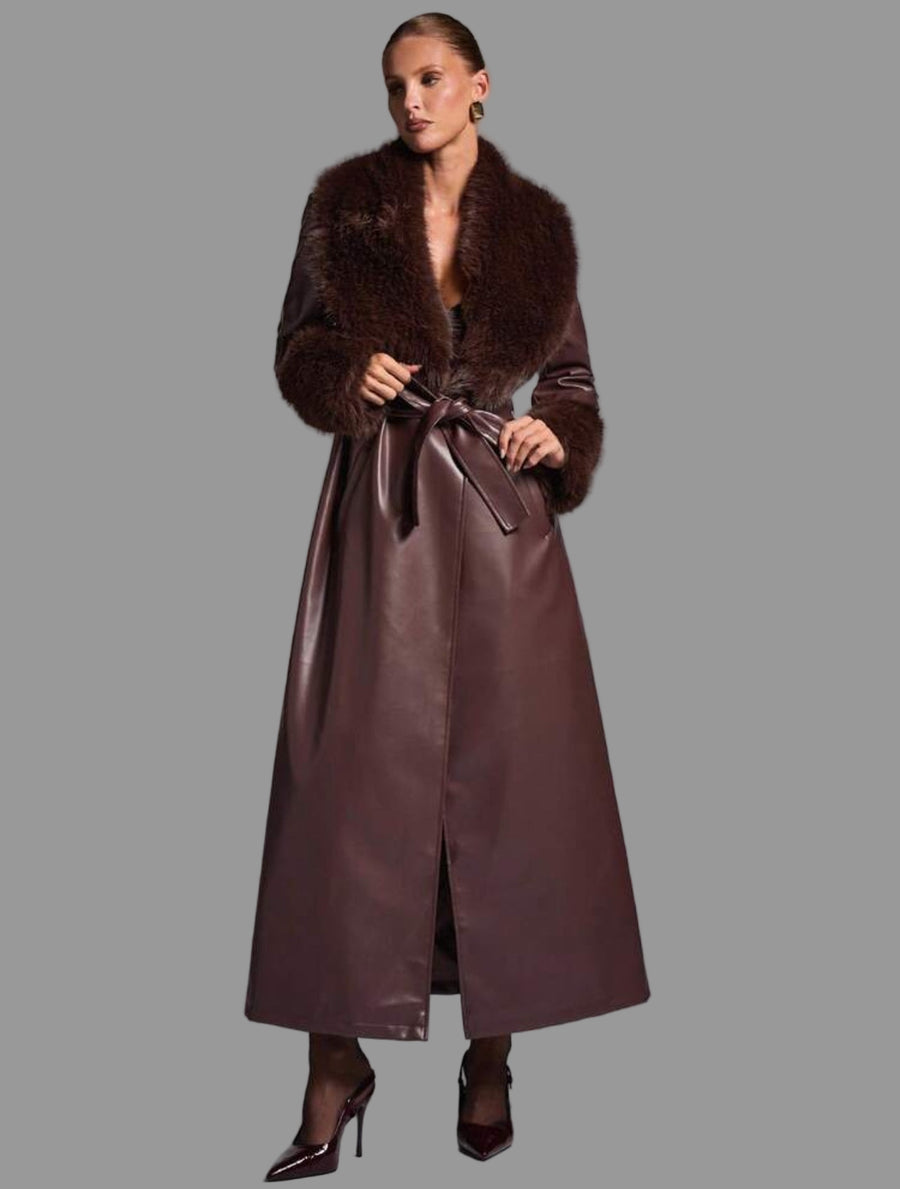 ABRIGO DE NAPA ECO CON CUELLO Y PUÑOS DE PELO