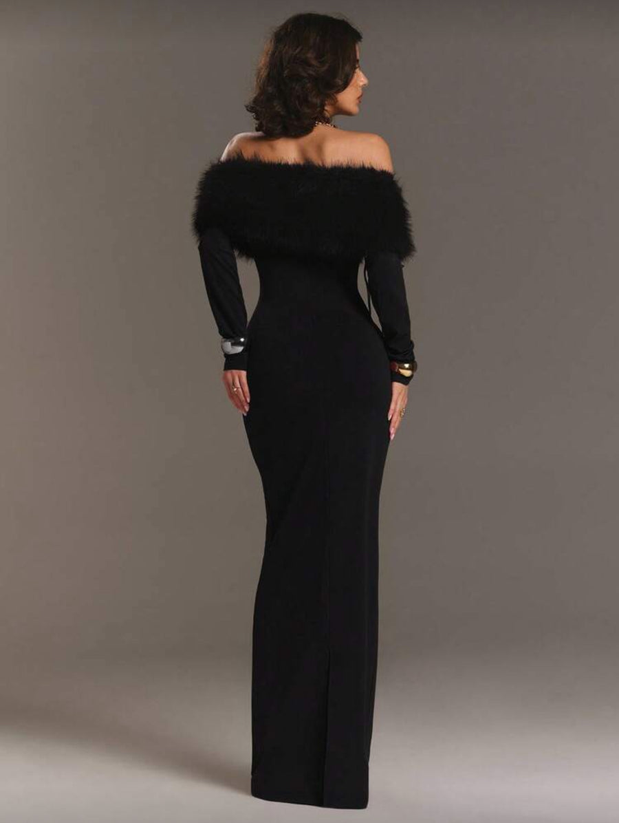 VESTIDO AJUSTADO LARGO CON OPENSHOULDERS 3 CLRS