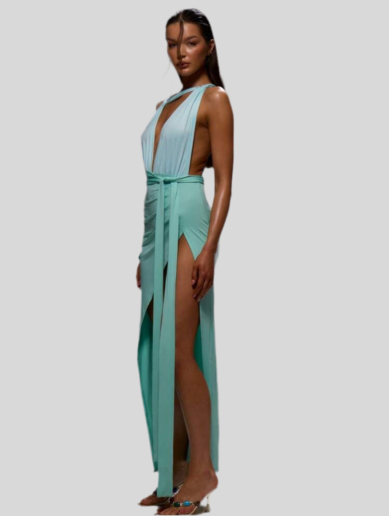 VESTIDO DE LYCRA ATADO EN DOS TONOS