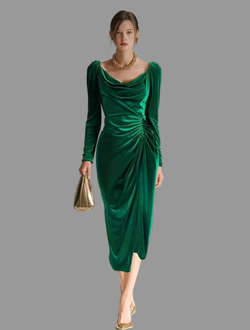 VESTIDO TERCIOPELO DRAPEADO 3 CLRS