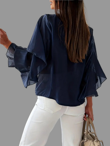 CAMISA DE VOLANTES ESCOTE EN UVE 3 CLRS