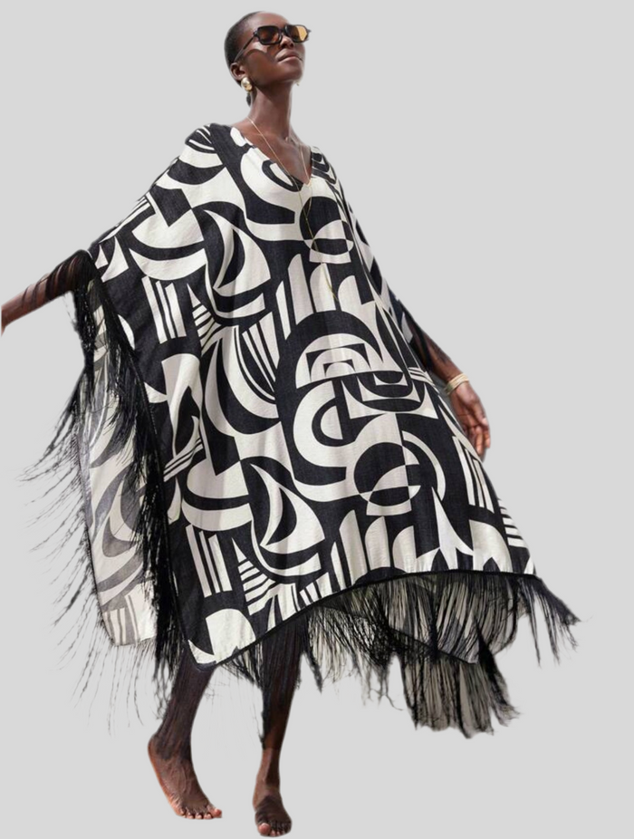 KAFTAN AMPLIO CON BORDE DE FLECOS