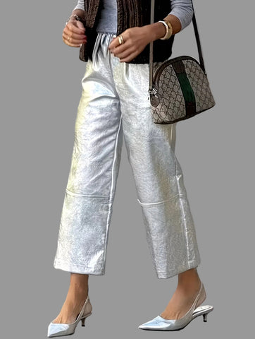 PANTALÓN CAPRI PLATEADO Y DORADO