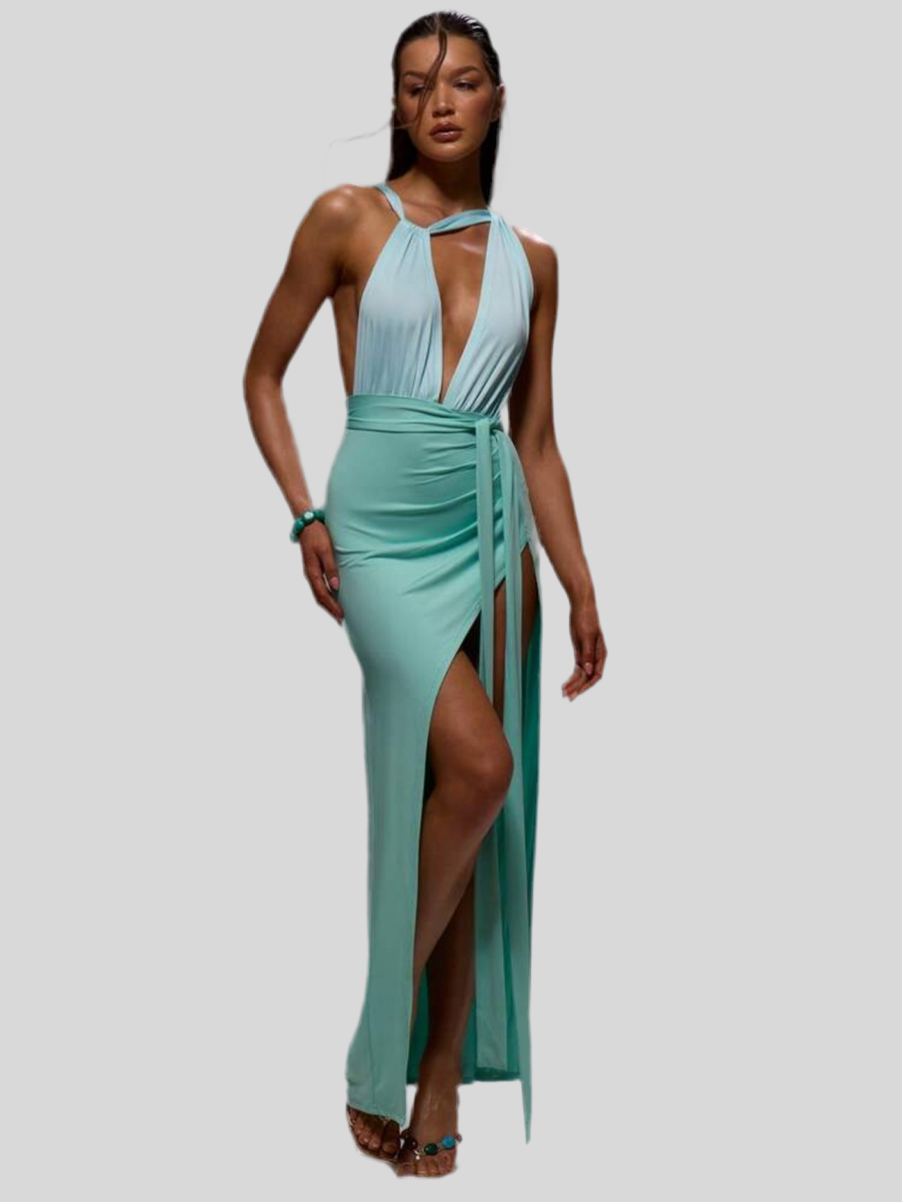 VESTIDO DE LYCRA ATADO EN DOS TONOS