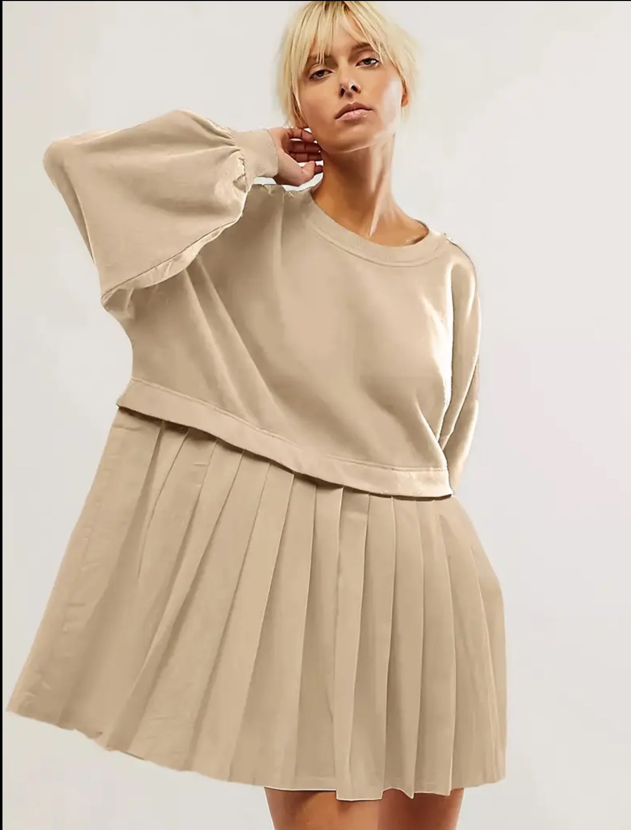 VESTIDO CORTO OVERSIZE DOS TEJIDOS 3 CLRS