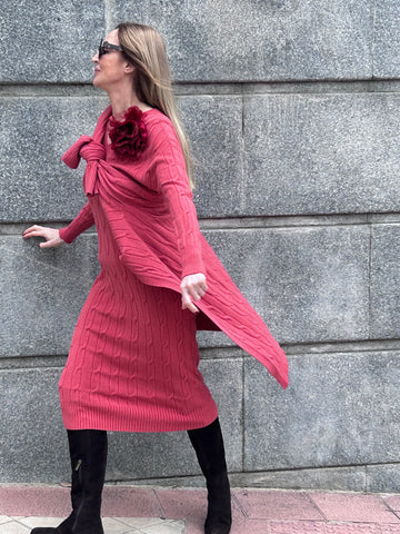 Knitted dress and long jacket set