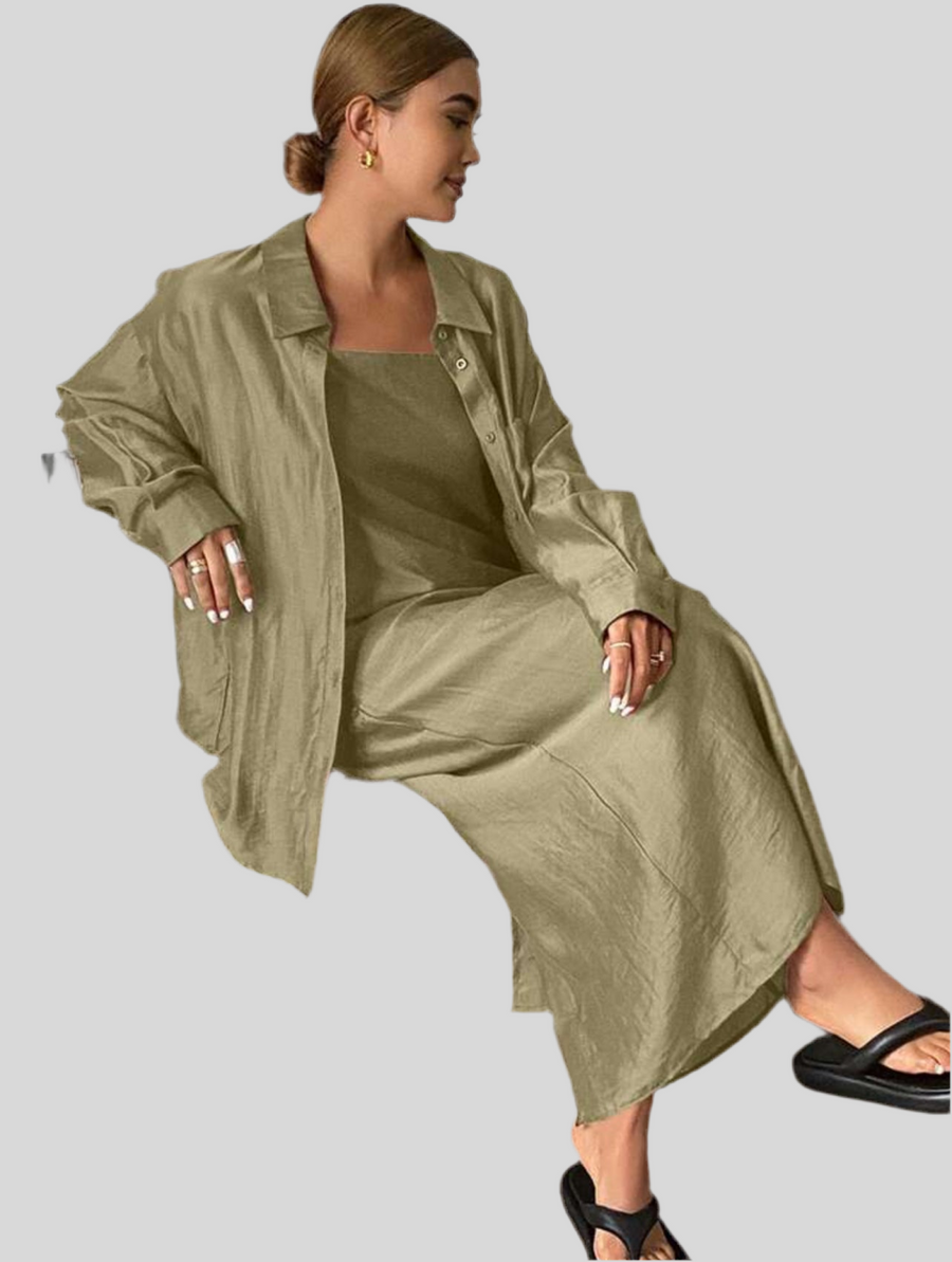 CONJUNTO DE VESTIDO TIRANTES Y CAMISA 4 CLRS
