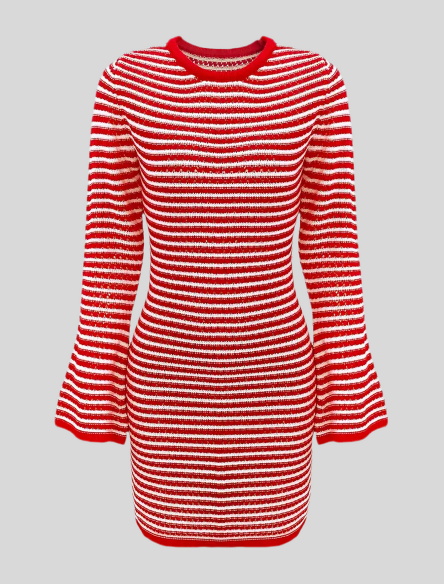 VESTIDO MINI DE PUNTO RAYAS ROJAS