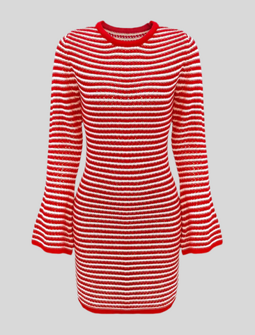 VESTIDO MINI DE PUNTO RAYAS ROJAS