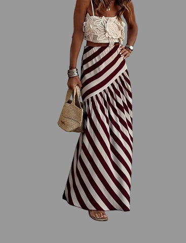 FALDA DE RAYAS ASIMÉTRICA VOLANTE