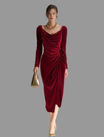 VESTIDO TERCIOPELO DRAPEADO 3 CLRS