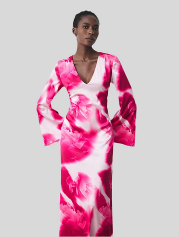 VESTIDO MIDI ESTAMPADO ESCOTE