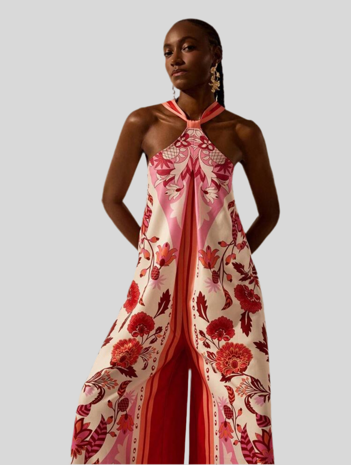 KIBAK HALTER PRINTED JUMPSUIT
