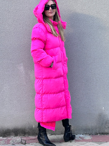 Abrigo padded coat plumas largo con capucha