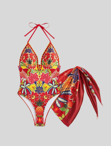 CONJUNTO DE TRAJE DE BAÑO Y MINI PAREO 2 CLRS