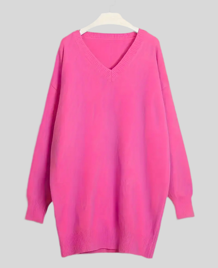 JERSEY OVERSIZE CUELLO EN PICO ROSA CHICLE