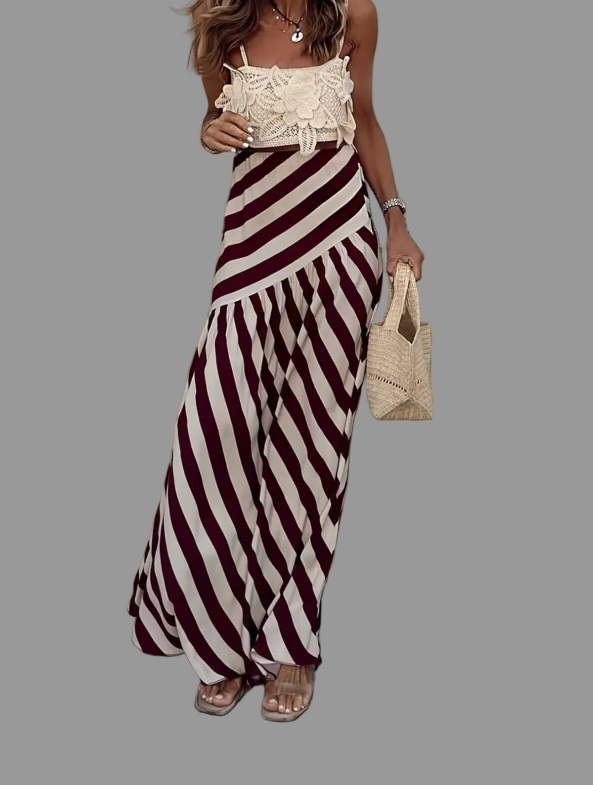 FALDA DE RAYAS ASIMÉTRICA VOLANTE