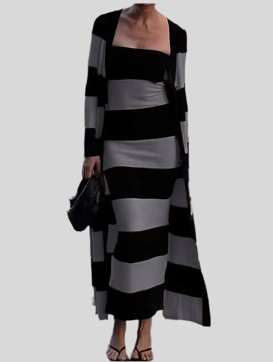 CONJUNTO DE VESTIDO LARGO CÁRDIGAN 2 CLRS