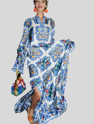 KAFTAN LARGO ESTAMPADO AZULES