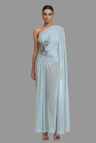 VESTIDO CELESTE ROMANA DRAPEADO