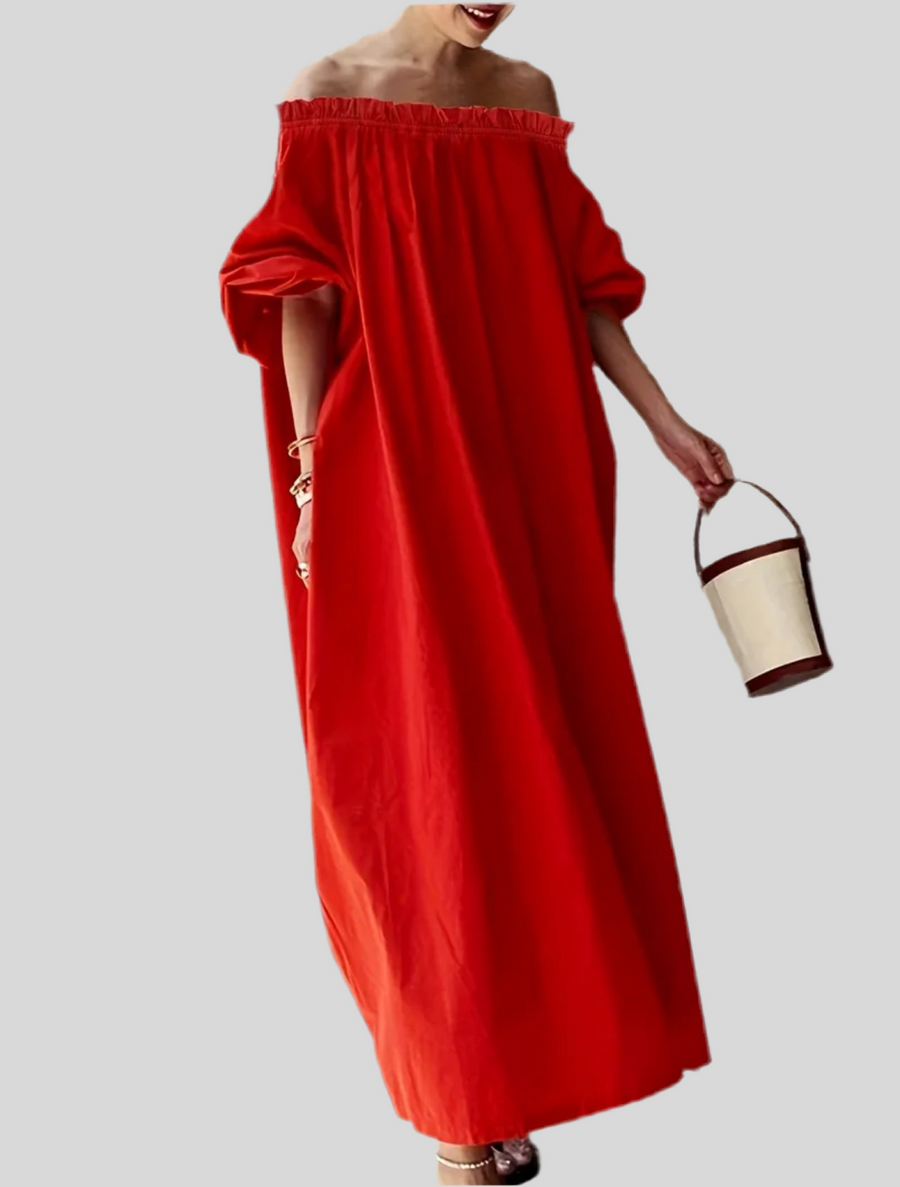 VESTIDO AMPLIO MIDI ESCOTE MEJICANO