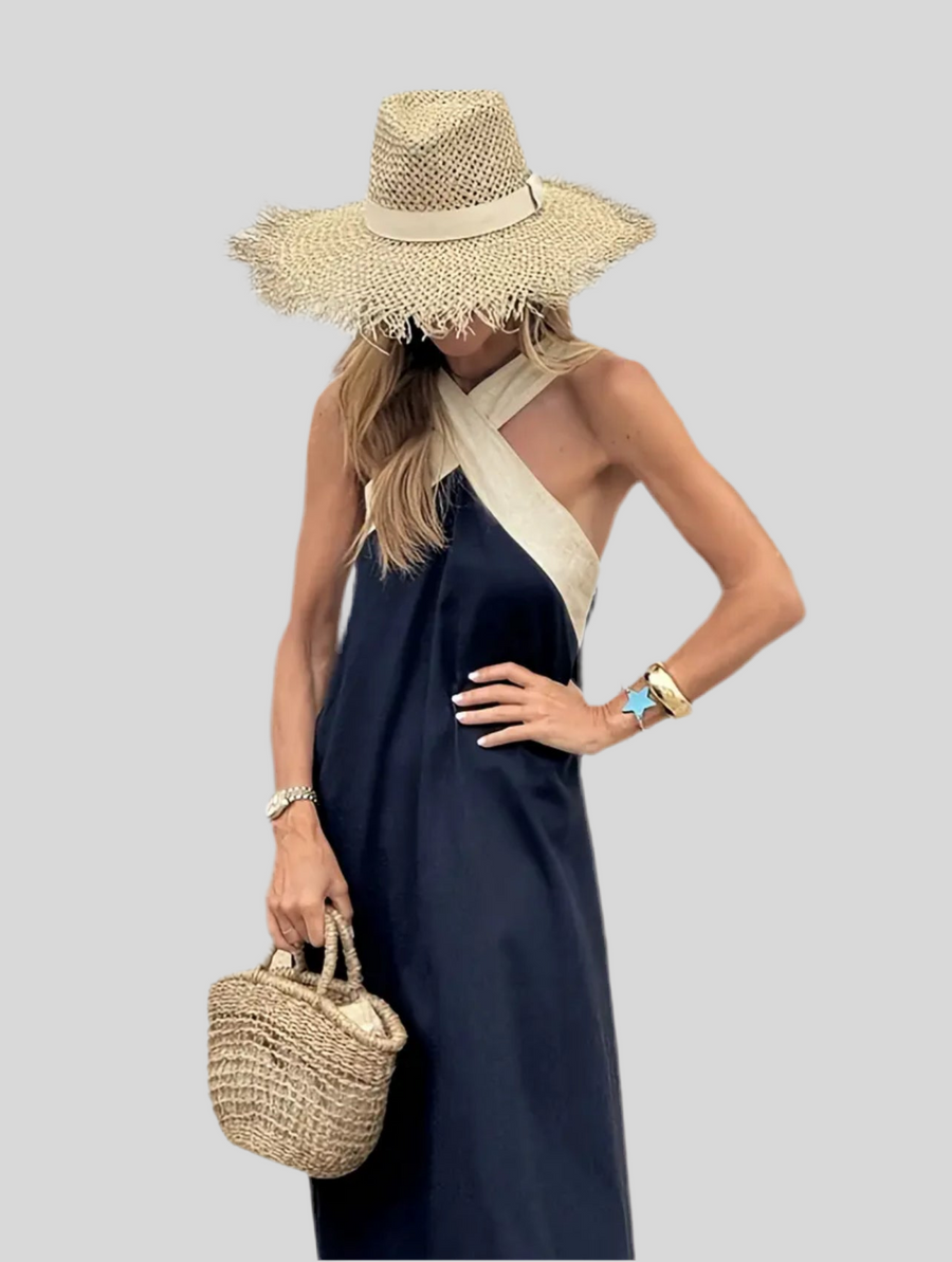 VESTIDO MIDI CON ESCOTE EN CONTRASTE