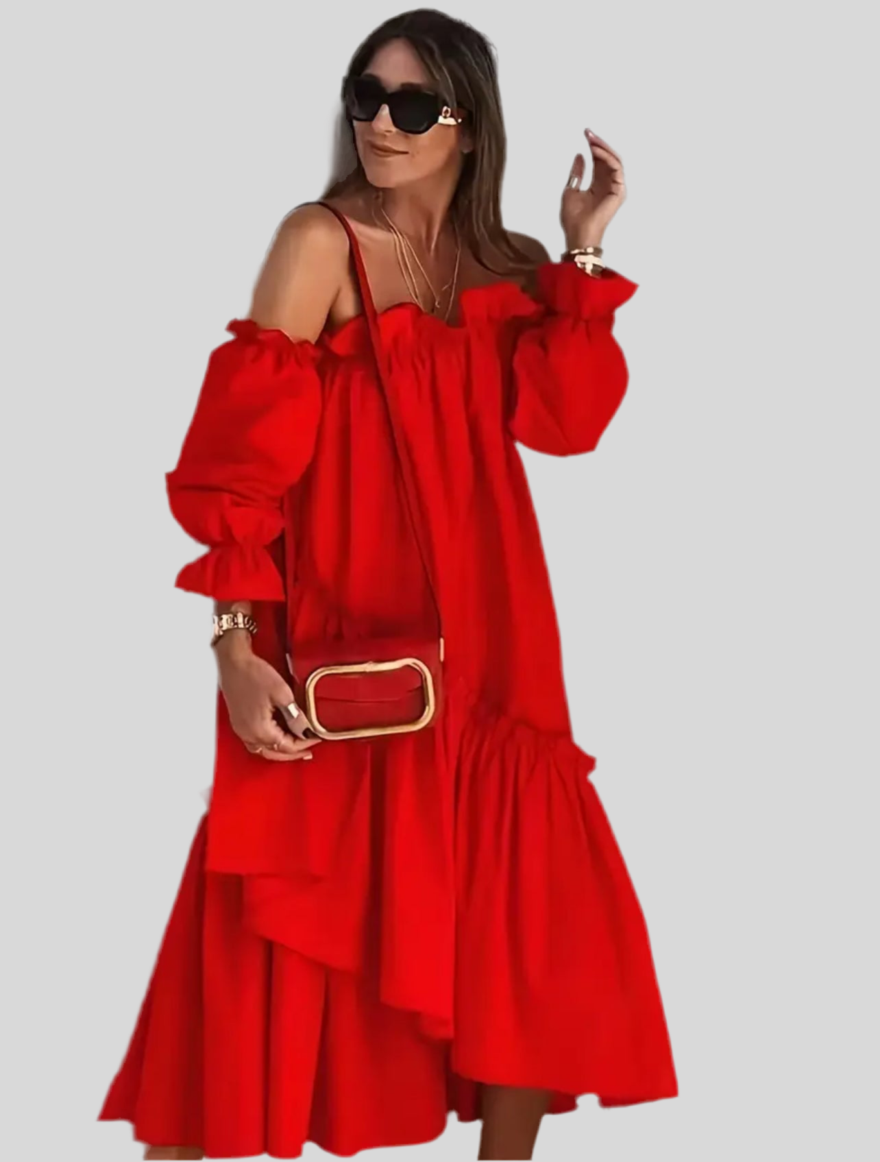 VESTIDO MIDI AMPLIO VOLANTES 2 CLRS