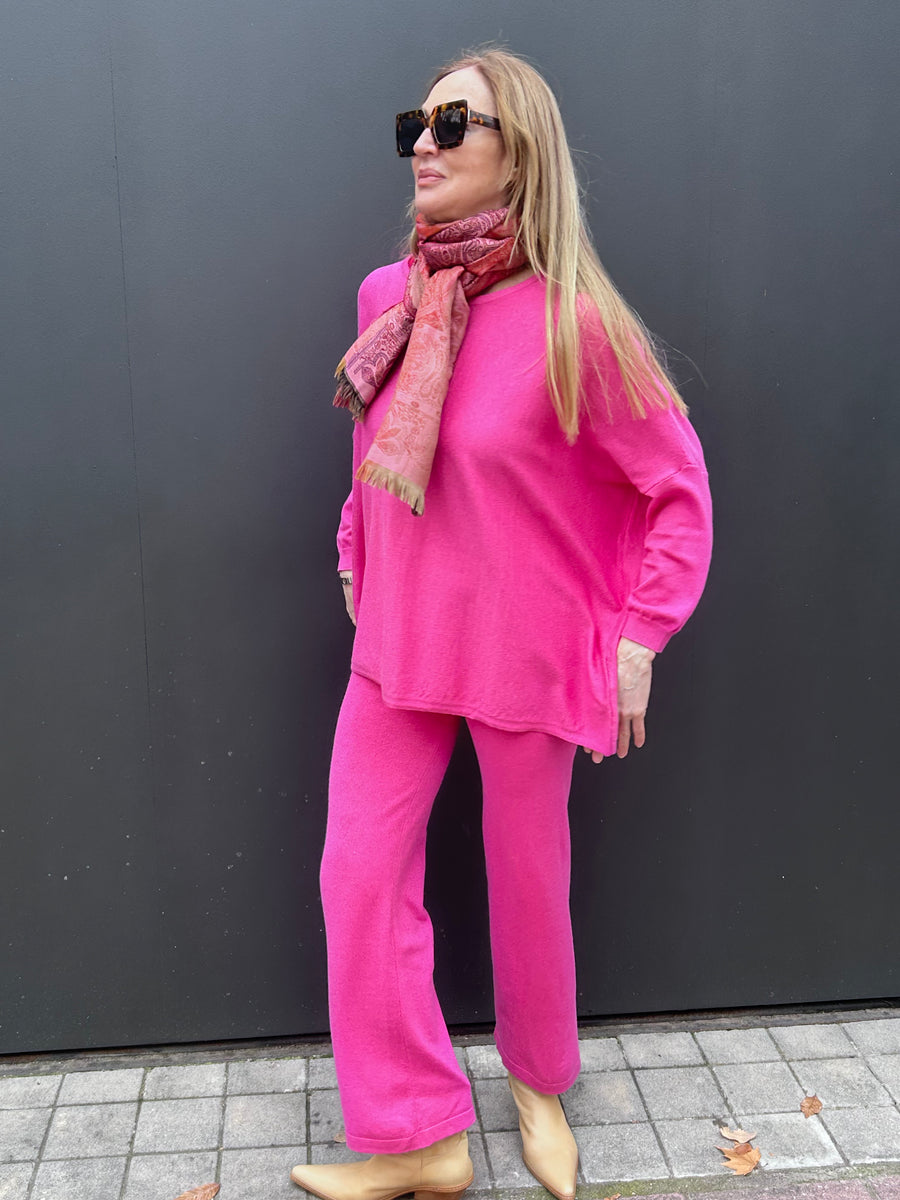 Conjunto fucsia de punto brilli de dos piezas jersey oversize cálido y confortable