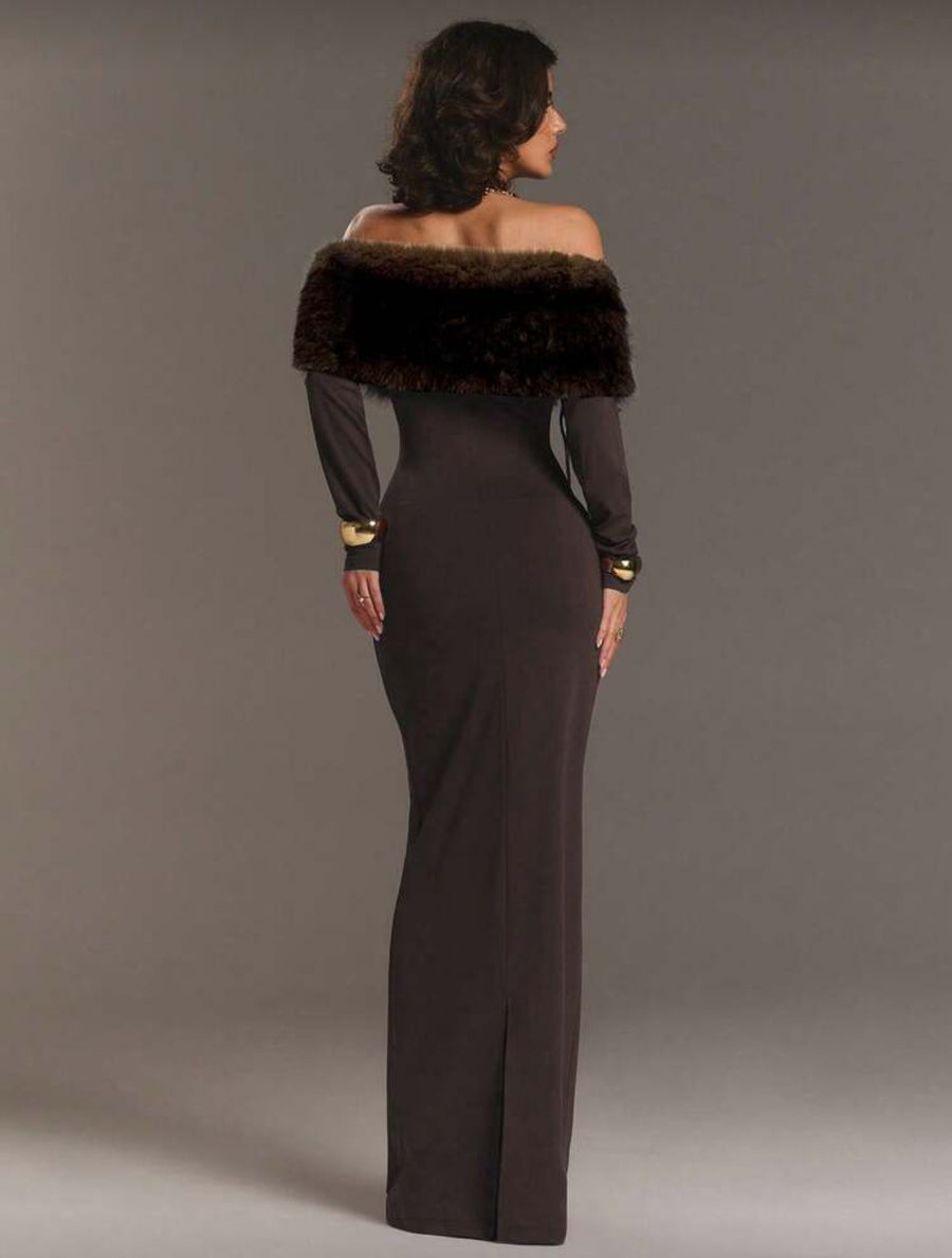 VESTIDO AJUSTADO LARGO CON OPENSHOULDERS 3 CLRS