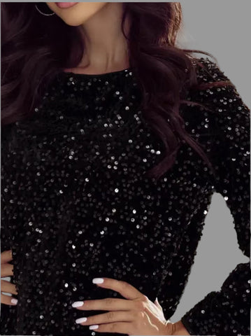 VESTIDO DE LENTEJUELA CON LAZO TRASERO