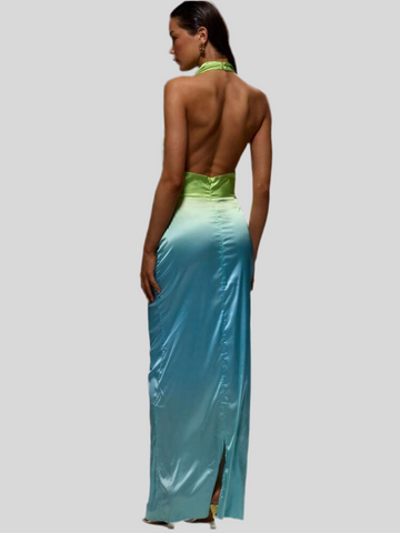 VESTIDO DE SATÉN DEGRADEE ATADO AL CUELLO