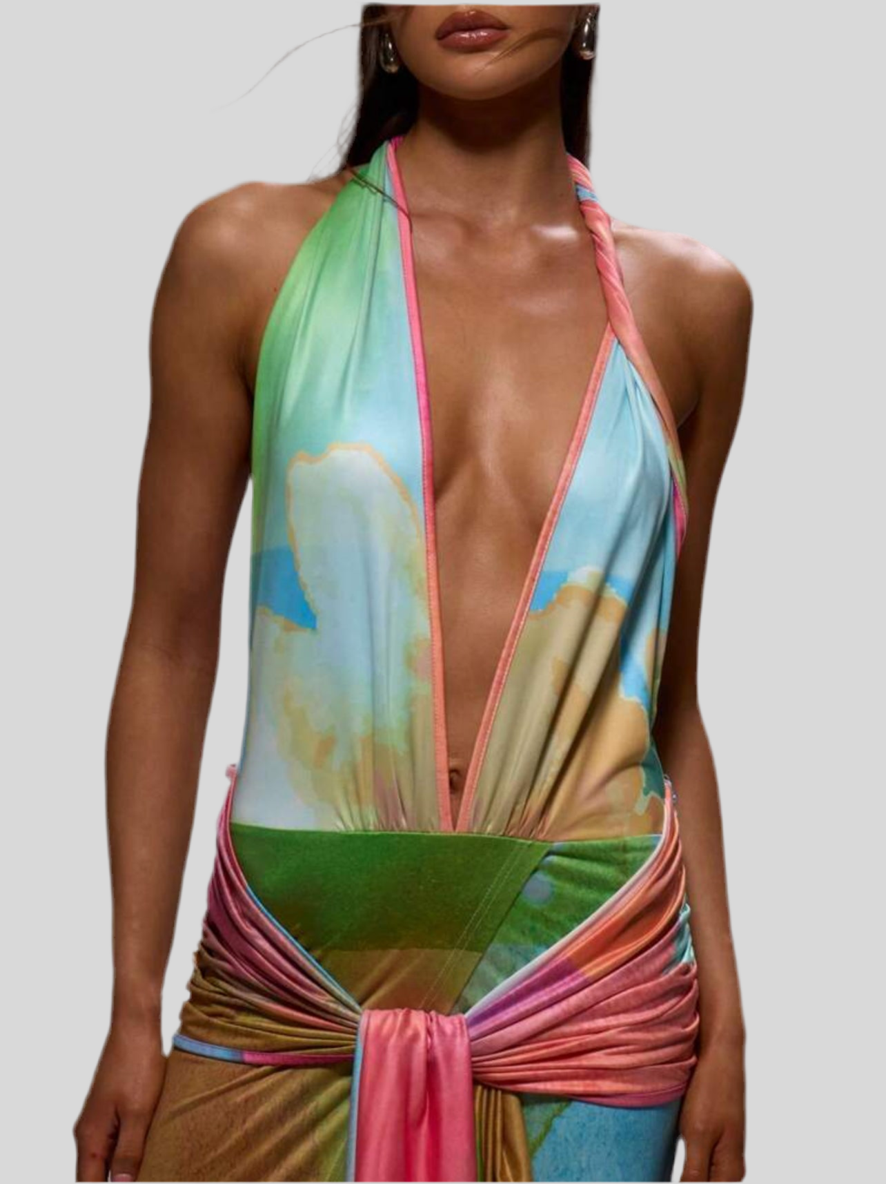 VESTIDO DE LYCRA HALTER MULTICOLOR